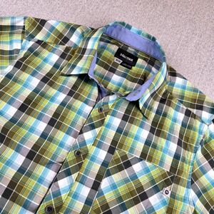 Marmot Green Plaid Shirt Men's M Short Sleeve Button Up Camping Hiking Outdoors